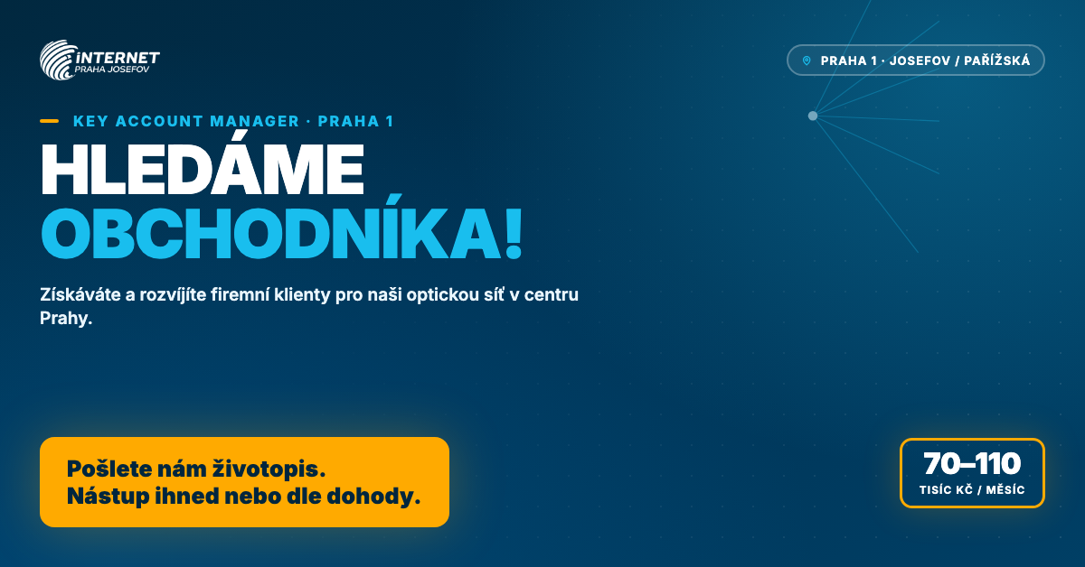 Hledáme obchodníka a Key Account Managera pro Prahu 1, odměna 70–110 tisíc Kč měsíčně